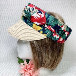 Mix It Straw Floral Fabric Visor NWOT
